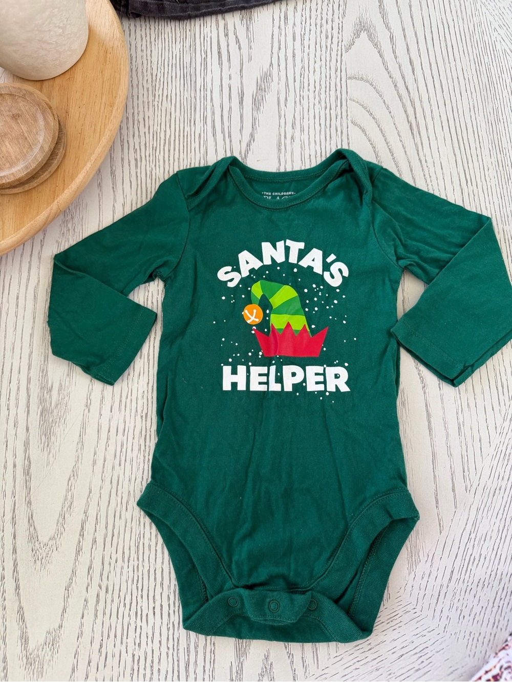 The Children's Place Green "Santa's Helper" Long-Sleeve Bodysuit